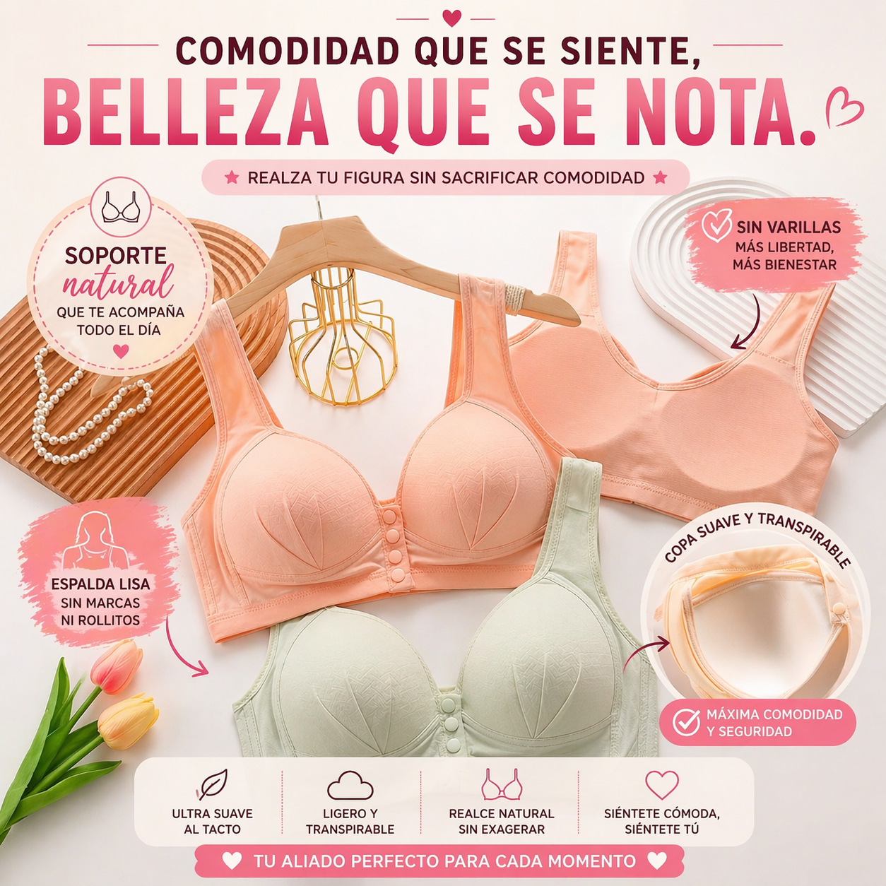 Paga 1 lleva 3🔥 Brasier Push Up Natural Con Broches 💖✨